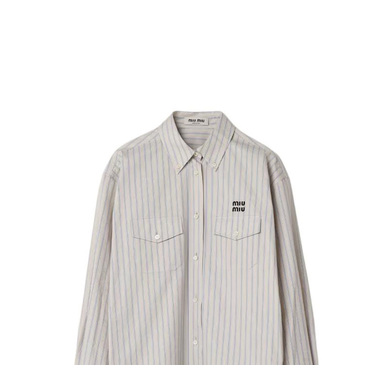 Details for (W) MIU MIU 条纹刺绣标志长袖衬衫 石灰色 MK1830-14H3-F03QI-S-OOO
