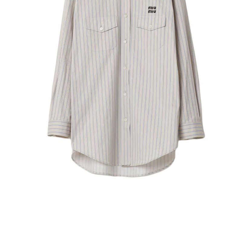 Sizing (W) MIU MIU 条纹刺绣标志长袖衬衫 石灰色 MK1830-14H3-F03QI-S-OOO