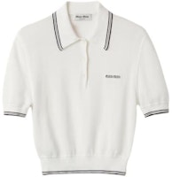 (Women) MIU MIU Striped Letter Casual Short-Sleeve Polo Shirt White. MML956-15BL-F0944-S-OOO (Women) MIU MIU Striped Letter Casual Short-Sleeve Polo Shirt White. MML956-15BL-F0944-S-OOO
