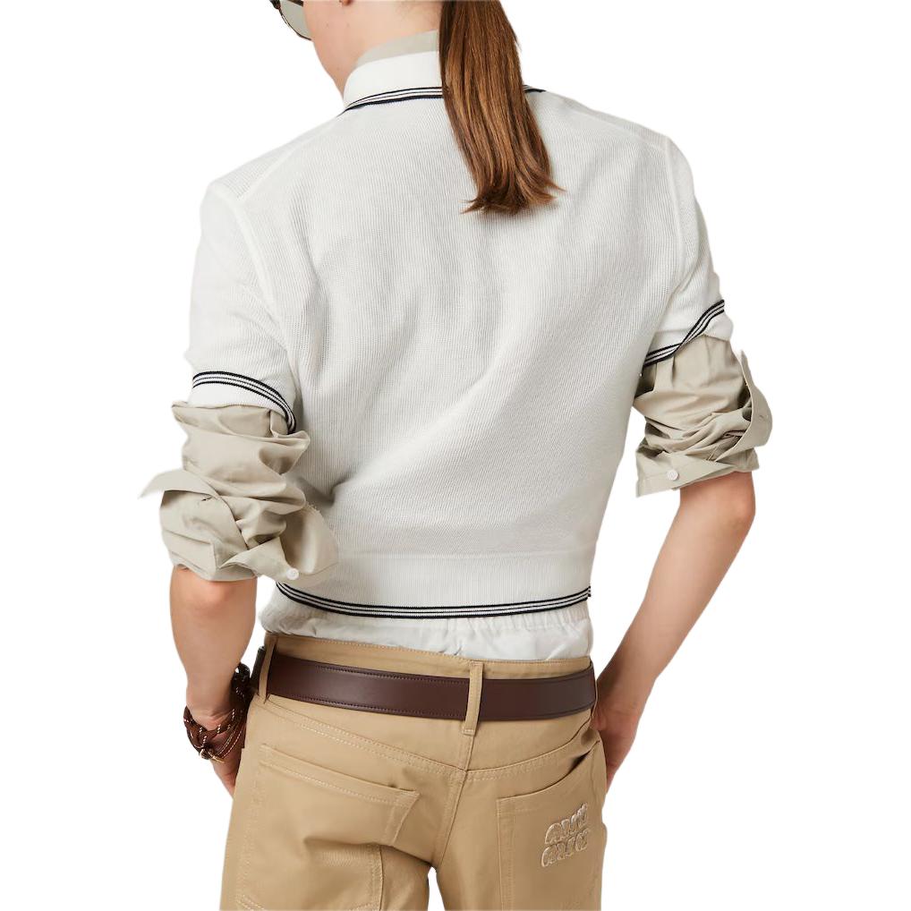 Shop (W) MIU MIU Kemeja Polo Lengan Pendek Garis Kasual Putih. MML956-15BL-F0944-S-OOO