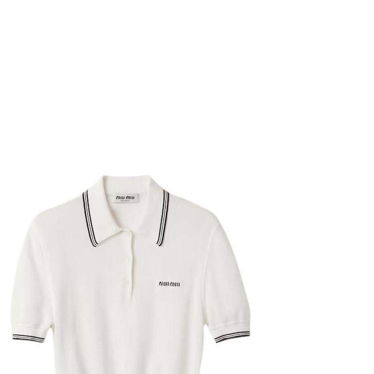 Sizing (W) MIU MIU Kemeja Polo Lengan Pendek Garis Kasual Putih. MML956-15BL-F0944-S-OOO