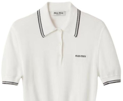 (W) MIU MIU Kemeja Polo Lengan Pendek Garis Kasual Putih. MML956-15BL-F0944-S-OOO Sizing (W) MIU MIU Kemeja Polo Lengan Pendek Garis Kasual Putih. MML956-15BL-F0944-S-OOO