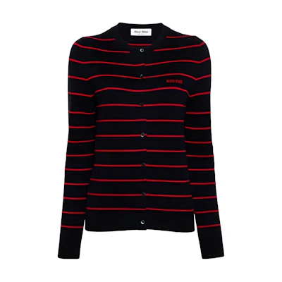 (Women) MIU MIU Striped Letter Logo Printed Knit Cardigan Long Sleeve Multicolor. MMF895-15NDF-0969-S-OOO