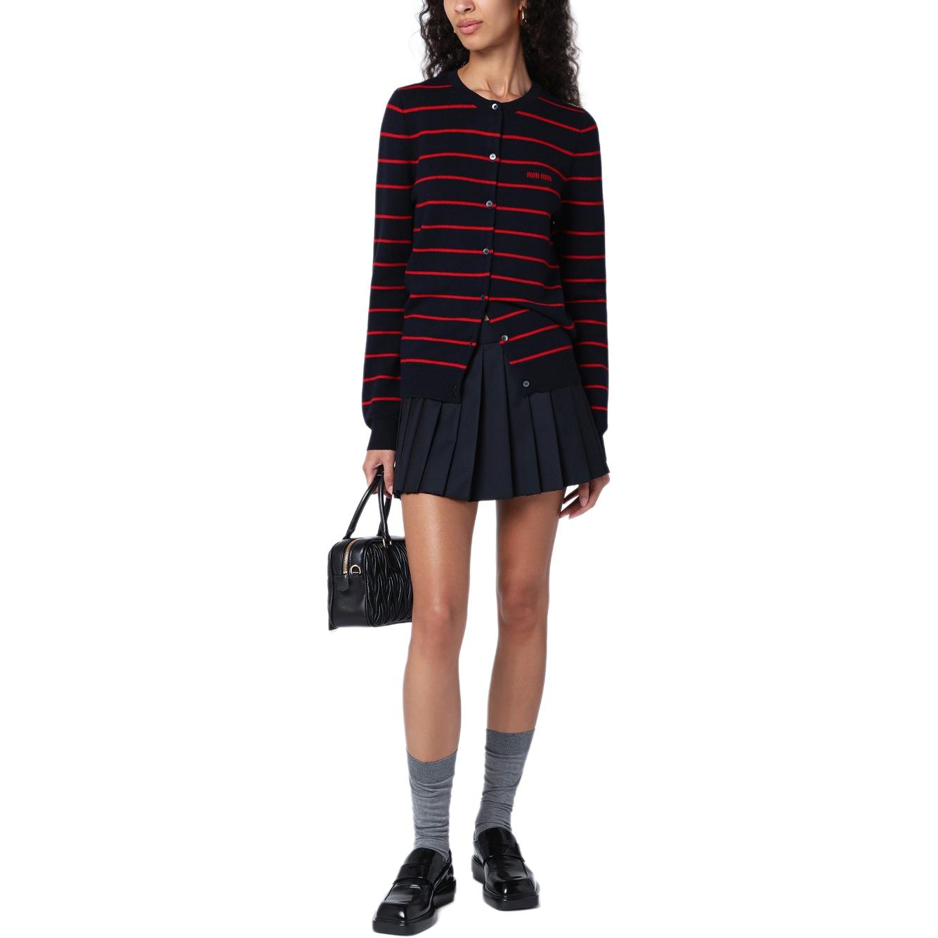 Shop (W) MIU MIU Kardigan Rajutan Jalur Logo Huruf Lengan Panjang Pelbagai Warna. MMF895-15NDF-0969-S-OOO