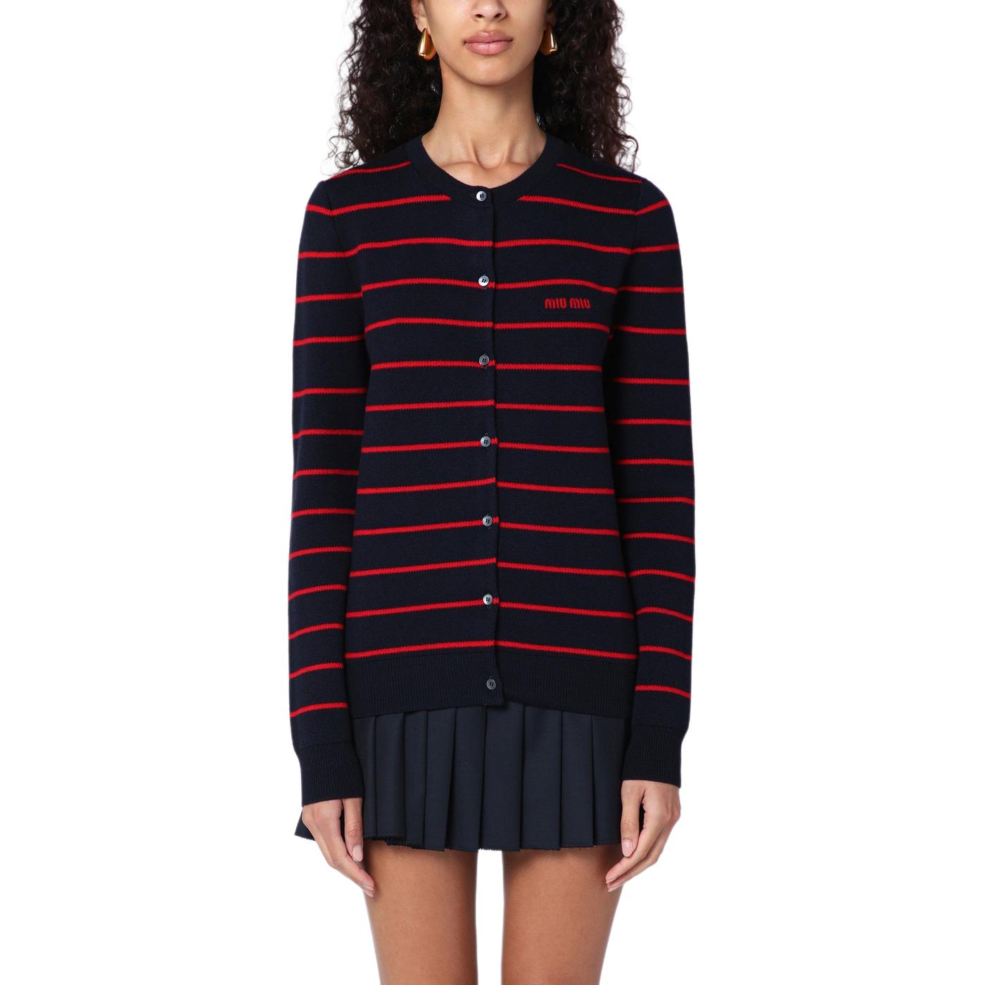 Purchase (W) MIU MIU Kardigan Rajutan Jalur Logo Huruf Lengan Panjang Pelbagai Warna. MMF895-15NDF-0969-S-OOO