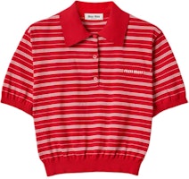 (Women) MIU MIU Striped Letter Short Sleeve Polo Shirt - Red. MML949-140V-F0011-S-OOO (Women) MIU MIU Striped Letter Short Sleeve Polo Shirt - Red. MML949-140V-F0011-S-OOO