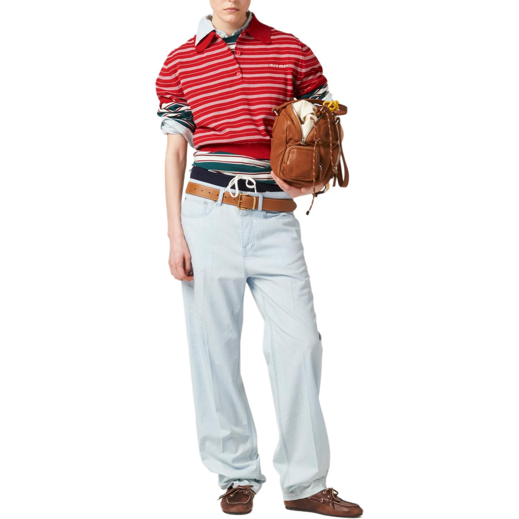 Lookbook (W) MIU MIU Baju Polo Lengan Pendek Berjalur Huruf - Merah. MML949-140V-F0011-S-OOO