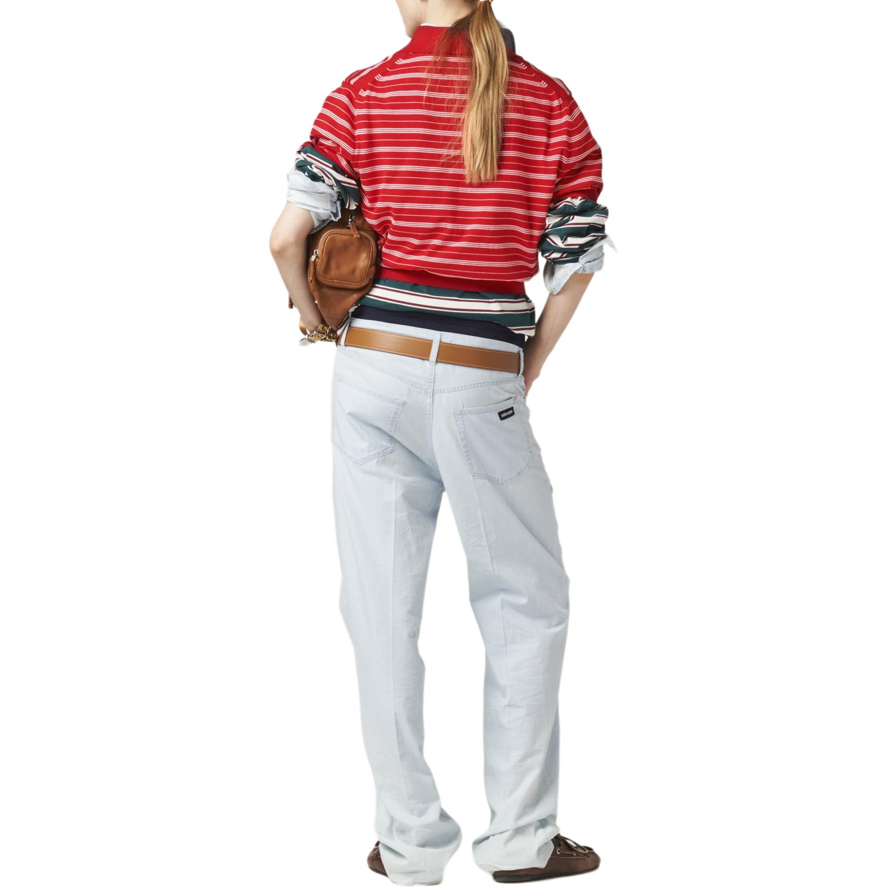 Shop (W) MIU MIU Baju Polo Lengan Pendek Berjalur Huruf - Merah. MML949-140V-F0011-S-OOO