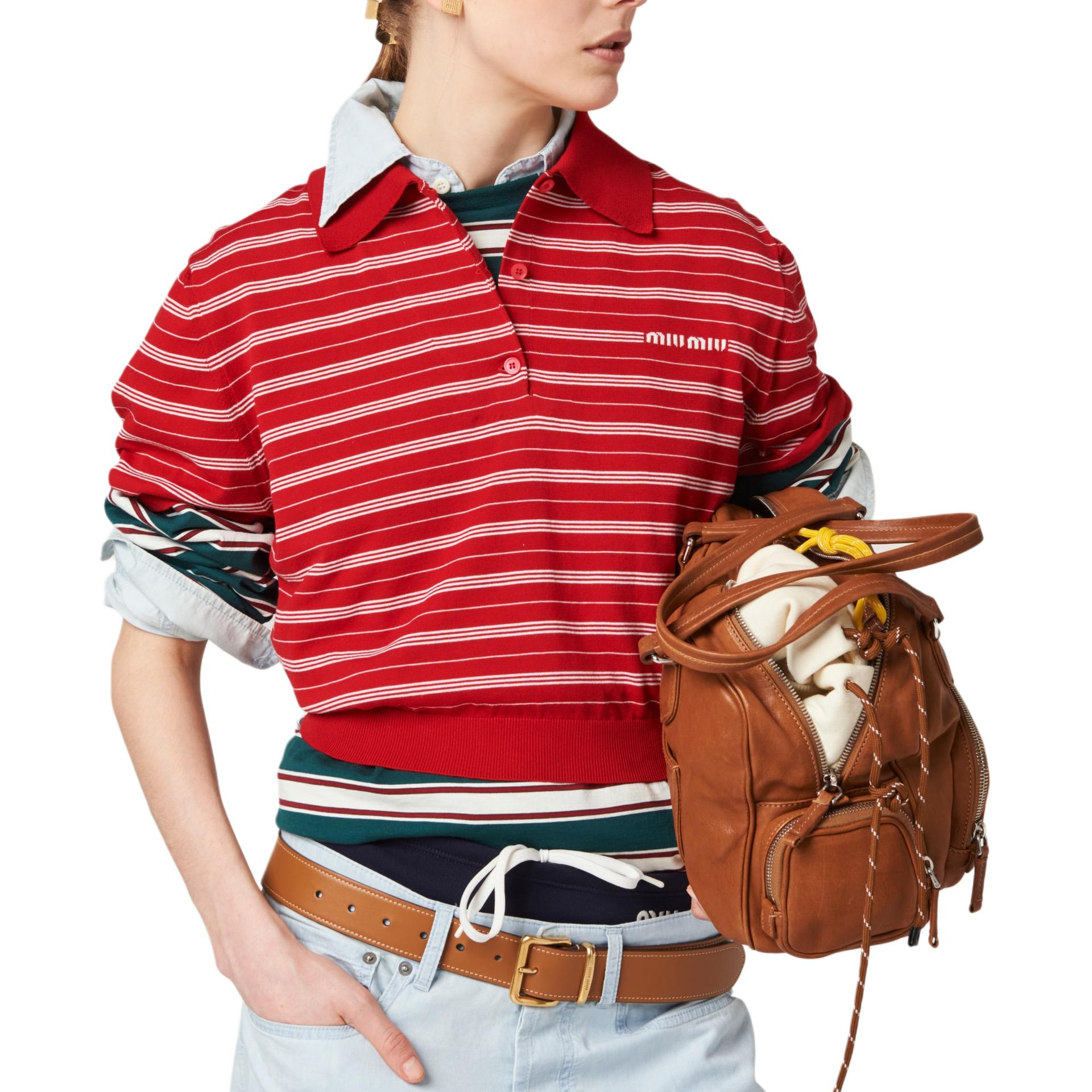 Purchase (W) MIU MIU Baju Polo Lengan Pendek Berjalur Huruf - Merah. MML949-140V-F0011-S-OOO