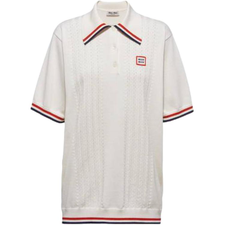 (Women) MIU MIU  Striped Loose Fit Short Sleeve Polo Shirt Tube Top. MML677-110B-F0009