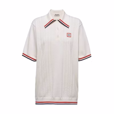 (Women) MIU MIU Striped Loose Fit Short Sleeve Polo Shirt Tube Top. MML677-110B-F0009