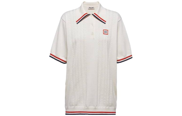 Order (W) MIU MIU Kemeja Polo Bergaris Longgar Lengan Pendek Tube Top. MML677-110B-F0009