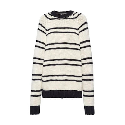 (Women) MIU MIU Striped Print Cotton Knit Crewneck Sweater White MML793S2321U7W