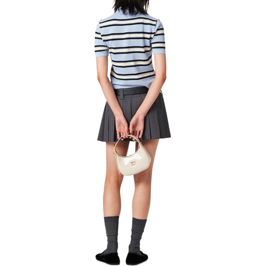 Shop (W) MIU MIU Baju Polo Crop Lengan Pendek Jalur Biru Sutera Kapas Knit. MML880-14AX-F0012-S-OOO