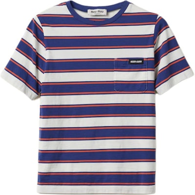 (W) MIU MIU 條紋修身破壞白色短袖T恤。 MJN537-14RT-F03SP-S-OOO Order (W) MIU MIU 條紋修身破壞白色短袖T恤。 MJN537-14RT-F03SP-S-OOO