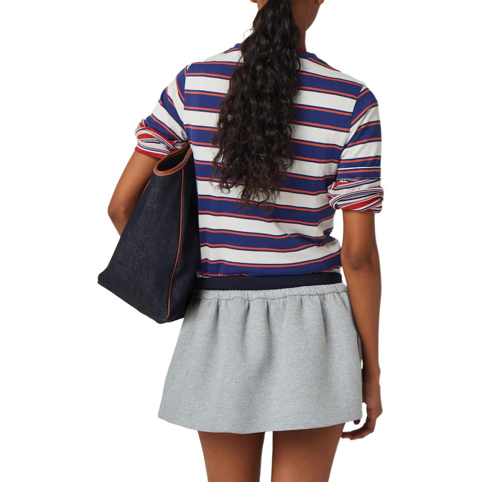 Shop (W) MIU MIU 條紋修身破壞白色短袖T恤。 MJN537-14RT-F03SP-S-OOO