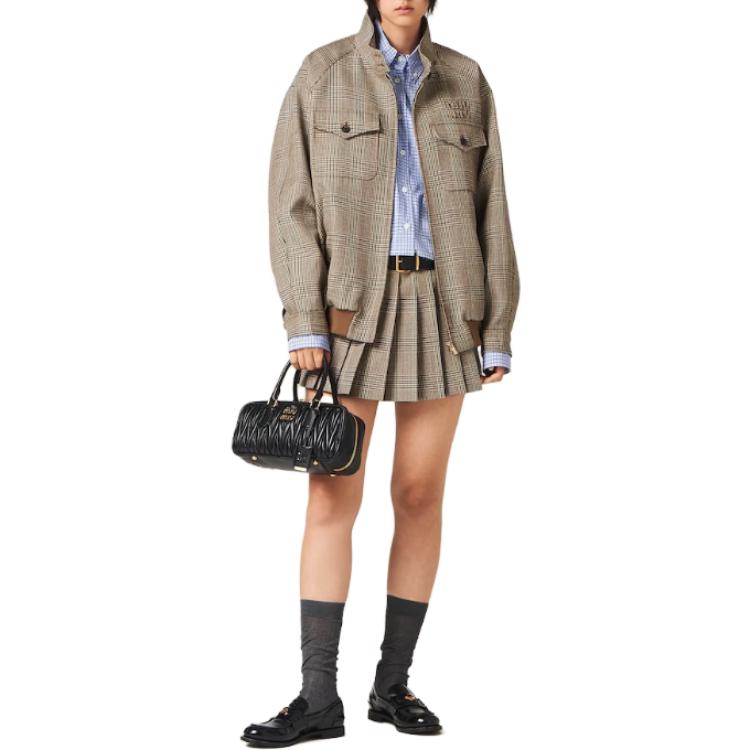 Lookbook (W) MIU MIU 煙草格紋刺繡標誌高領外套. ML943-13JM-F0005-S-232