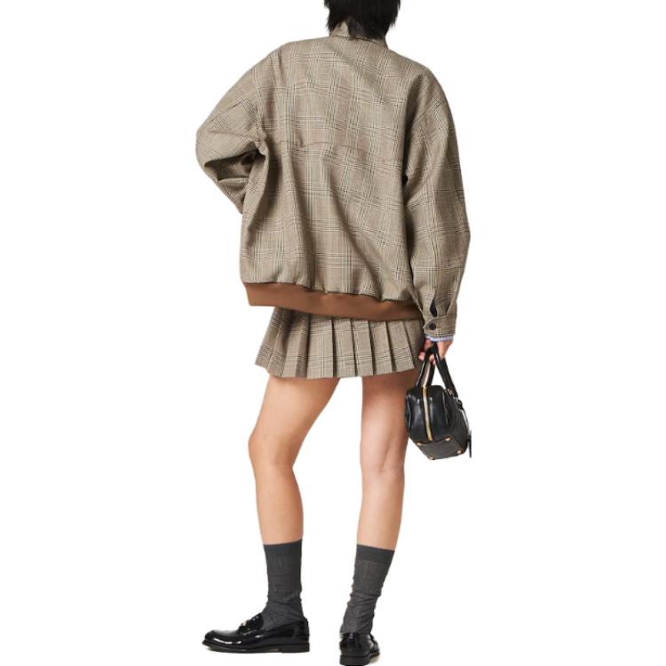 Shop (W) MIU MIU 煙草格紋刺繡標誌高領外套. ML943-13JM-F0005-S-232