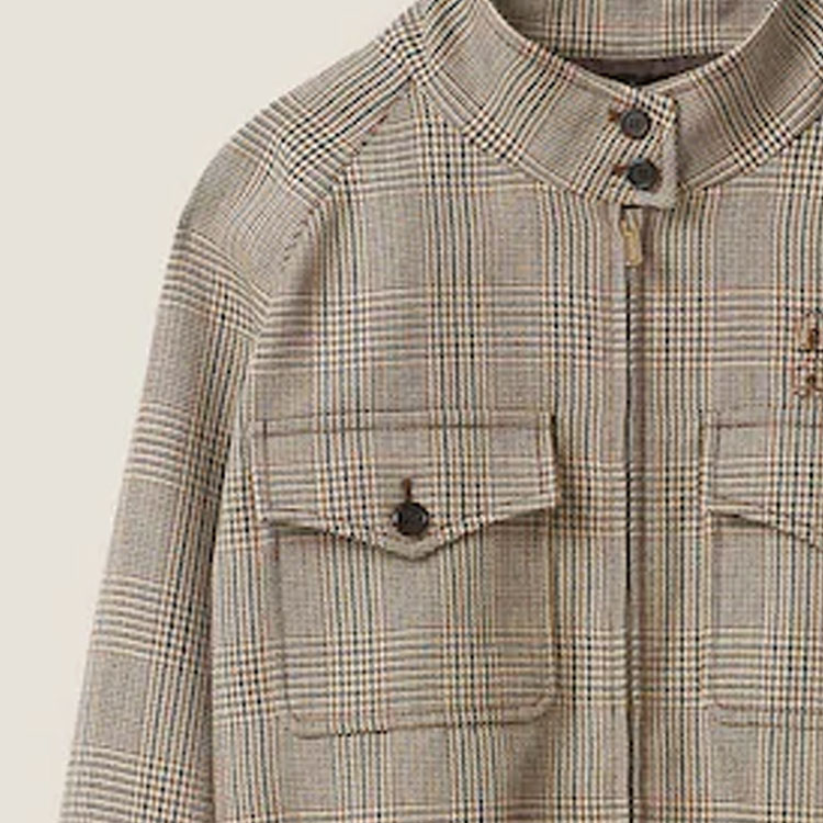 Sizing (W) MIU MIU 煙草格紋刺繡標誌高領外套. ML943-13JM-F0005-S-232