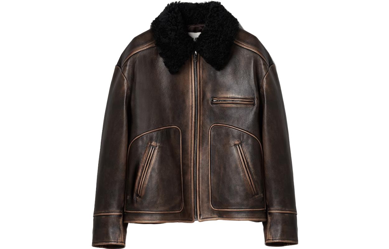 (Women) MIU MIU  Two-Tone Leather Jacket with Zip and Long Sleeves Beige MPV826-1134-F0V6L-S-232