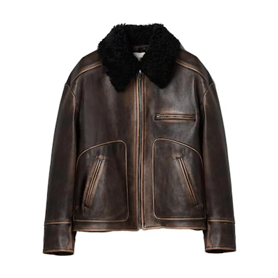 (Women) MIU MIU Two-Tone Leather Jacket with Zip and Long Sleeves Beige MPV826-1134-F0V6L-S-232