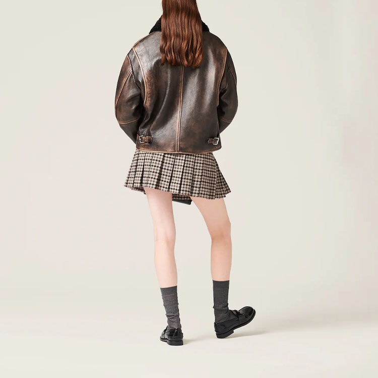 Shop (W) MIU MIU 雙色皮革長袖拉鍊外套 米色 MPV826-1134-F0V6L-S-232