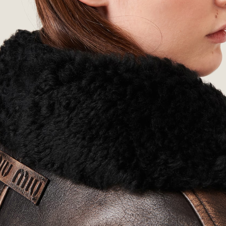 Details for (W) MIU MIU 雙色皮革長袖拉鍊外套 米色 MPV826-1134-F0V6L-S-232