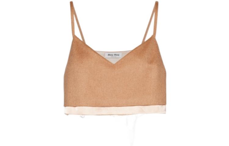 Order (W) MIU MIU V领驼色羊毛拼色背心吊带。 MT1869-165-F0040-S-231