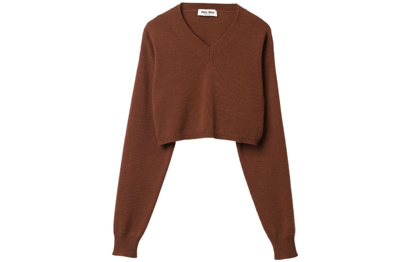 Order (W) MIU MIU V領長袖針織毛衣 紅棕色。 MML811-13K0-F0005-S-232