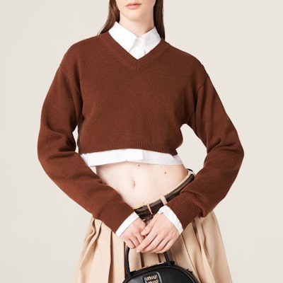 (W) MIU MIU V領長袖針織毛衣 紅棕色。 MML811-13K0-F0005-S-232 Purchase (W) MIU MIU V領長袖針織毛衣 紅棕色。 MML811-13K0-F0005-S-232