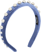 (Women) MIU MIU Velvet Hairband with Logo and Pearl Embellishments - Blue 5IH0382F4LF0373 (Women) MIU MIU Velvet Hairband with Logo and Pearl Embellishments - Blue 5IH0382F4LF0373