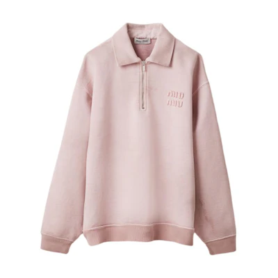 (Women) MIU MIU Vintage Dye Letter Logo Embroidered Loose Long Sleeve Polo Pink MJL008-14RU-F0E18-S-OOO