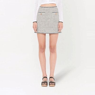 (W) MIU MIU 白色拼接丝绒A字休闲短裙 MG1746-10DX-F0964 Lookbook (W) MIU MIU 白色拼接丝绒A字休闲短裙 MG1746-10DX-F0964