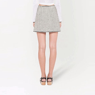 (W) MIU MIU 白色拼接丝绒A字休闲短裙 MG1746-10DX-F0964 Shop (W) MIU MIU 白色拼接丝绒A字休闲短裙 MG1746-10DX-F0964