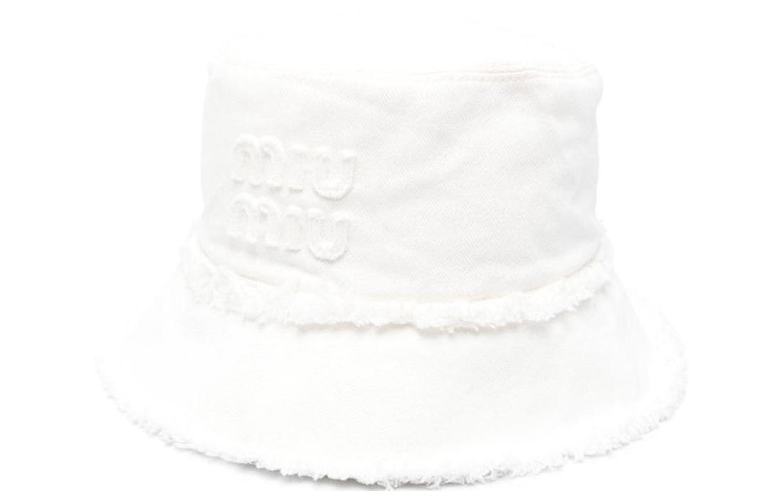 (Women) MIU MIU  White Cotton Fisherman Hat with Letter Logo. 5HC1962CL4F0009