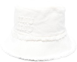(Women) MIU MIU White Cotton Fisherman Hat with Letter Logo. 5HC1962CL4F0009 (Women) MIU MIU White Cotton Fisherman Hat with Letter Logo. 5HC1962CL4F0009
