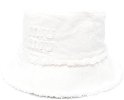 (W) Topi Nelayan Putih MIU MIU Cotton dengan Logo Huruf. 5HC1962CL4F0009 Order (W) Topi Nelayan Putih MIU MIU Cotton dengan Logo Huruf. 5HC1962CL4F0009