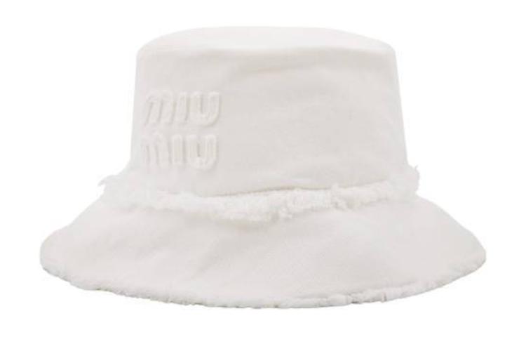 Shop (W) Topi Nelayan Putih MIU MIU Cotton dengan Logo Huruf. 5HC1962CL4F0009