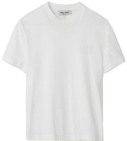 (Women) MIU MIU White FW23 Logo Embroidery Crewneck T-Shirt Short Sleeve. MJN499-1277-F0009-S-232 (Women) MIU MIU White FW23 Logo Embroidery Crewneck T-Shirt Short Sleeve. MJN499-1277-F0009-S-232