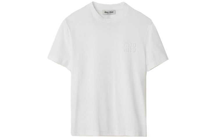 Order (W) MIU MIU 白色 FW23 刺繡Logo短袖圓領T恤。 MJN499-1277-F0009-S-232