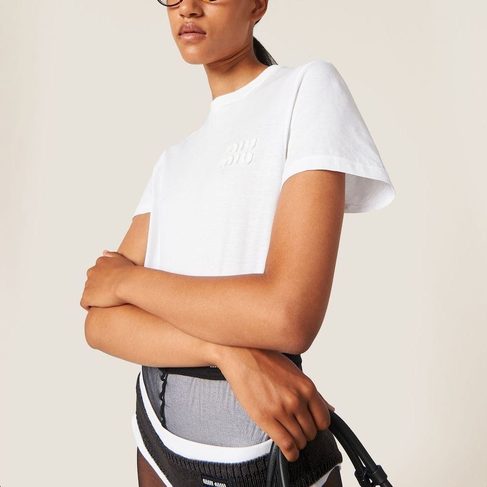 Details for (W) MIU MIU 白色 FW23 刺繡Logo短袖圓領T恤。 MJN499-1277-F0009-S-232