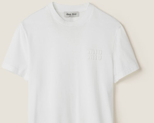 (W) MIU MIU 白色 FW23 刺繡Logo短袖圓領T恤。 MJN499-1277-F0009-S-232 Sizing (W) MIU MIU 白色 FW23 刺繡Logo短袖圓領T恤。 MJN499-1277-F0009-S-232