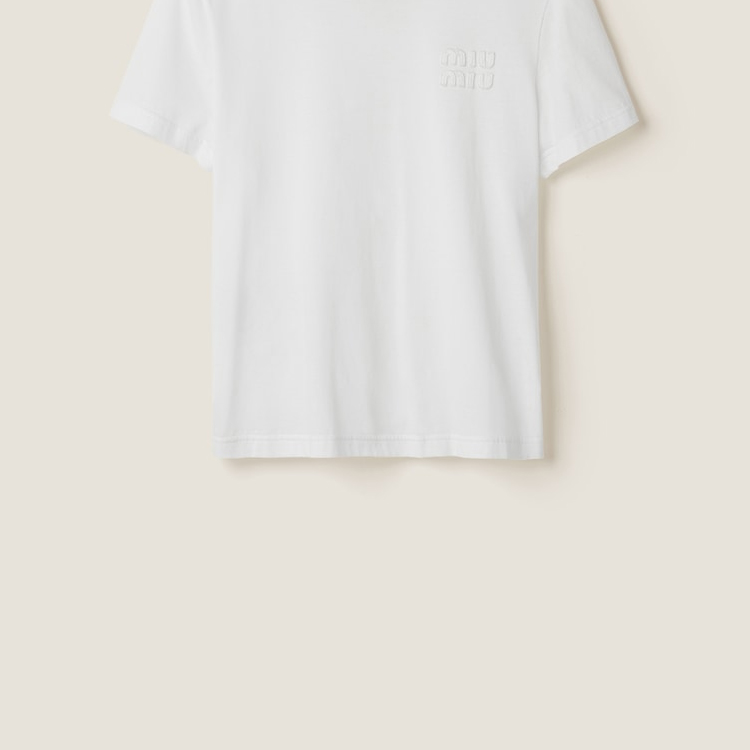 Cheap (W) MIU MIU 白色 FW23 刺繡Logo短袖圓領T恤。 MJN499-1277-F0009-S-232
