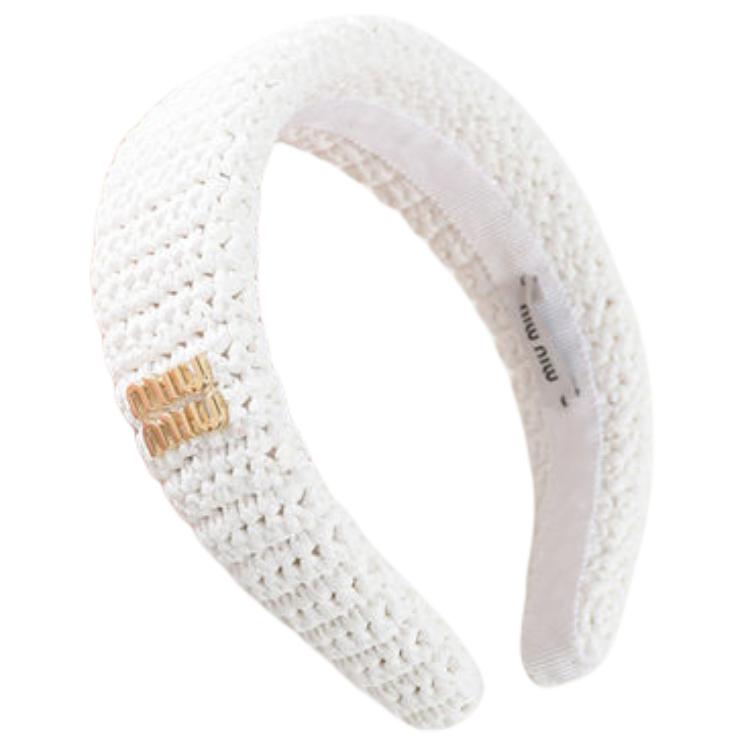 (Women) MIU MIU  White Headband with Logo Design. 107599733