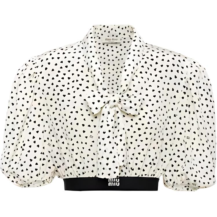 (Women) MIU MIU  White Heart Print Short Sleeve Sunscreen Shirt. MT1846-1206-F0A72-S-231