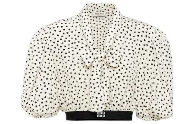 Order (W) MIU MIU Baju Lengan Pendek Putih Corak Hati UV Perlindungan. MT1846-1206-F0A72-S-231