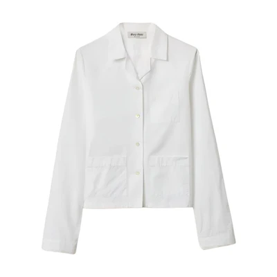 (Women) MIU MIU White Logo Button-Up Long-Sleeve Shirt SS24 Collection. MK1888-15UL-F0009-S-OOO