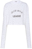 (Women) MIU MIU White Logo Embroidered Cotton Crop Long-Sleeve Top. MJL822-1ZFS-F0009 (Women) MIU MIU White Logo Embroidered Cotton Crop Long-Sleeve Top. MJL822-1ZFS-F0009