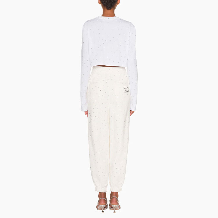 Shop (W) MIU MIU 白色标志刺绣棉质长袖短款上衣. MJL822-1ZFS-F0009