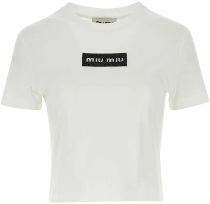 (W) ミュウミュウ ホワイト ロゴ グラフィック クルーネック 半袖 Tシャツ MJN495-14AT-F0009-S-232 Order (W) ミュウミュウ ホワイト ロゴ グラフィック クルーネック 半袖 Tシャツ MJN495-14AT-F0009-S-232